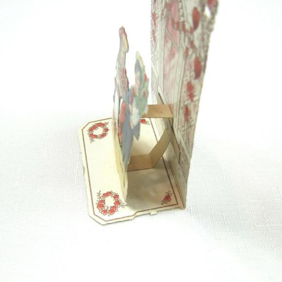 Vintage Valentine Pop Up 3D Pull Down Die Cut Victorian Girl Boy Flowers Germany - Picture 3 of 12